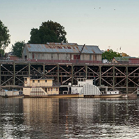Echuca lake with old steam boat