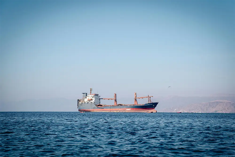 An oil tanker out at sea