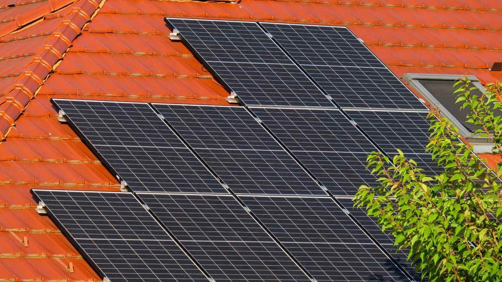 Orange-tiled roof with solar panels
