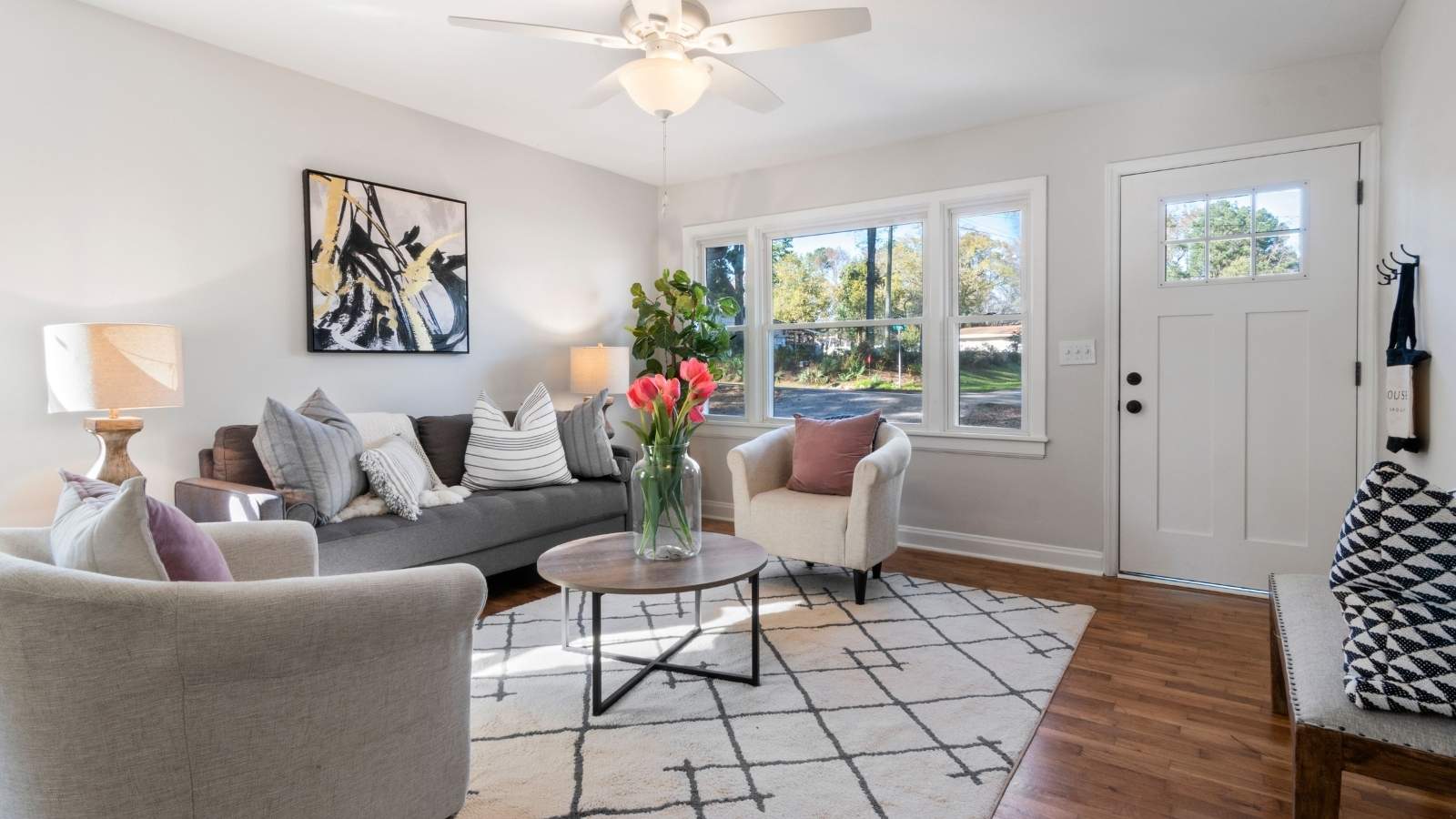A modern, well-lit living room